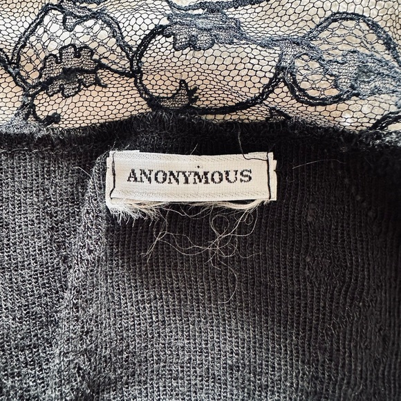 ANONYMOUS black cotton knit cardigan with blue and rhinestone trim. - Picture 6 of 8